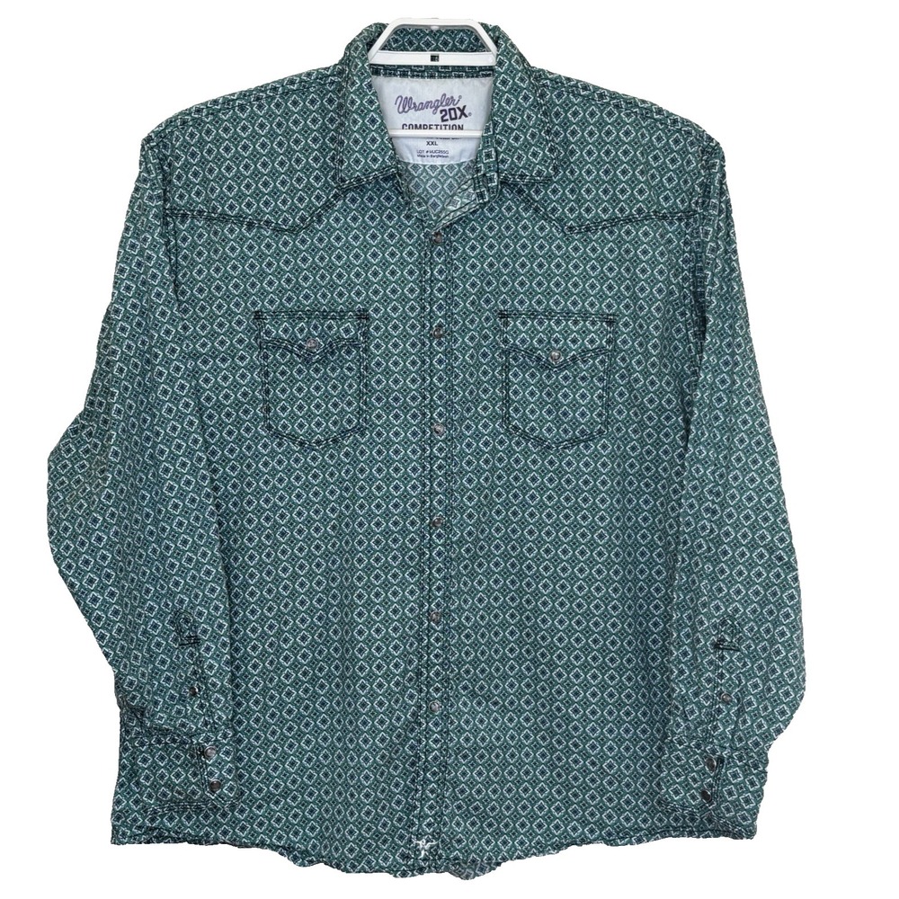 Wrangler 20X Pearl Snap Shirt Mens XXL Green Print Western Competition Comfort‎